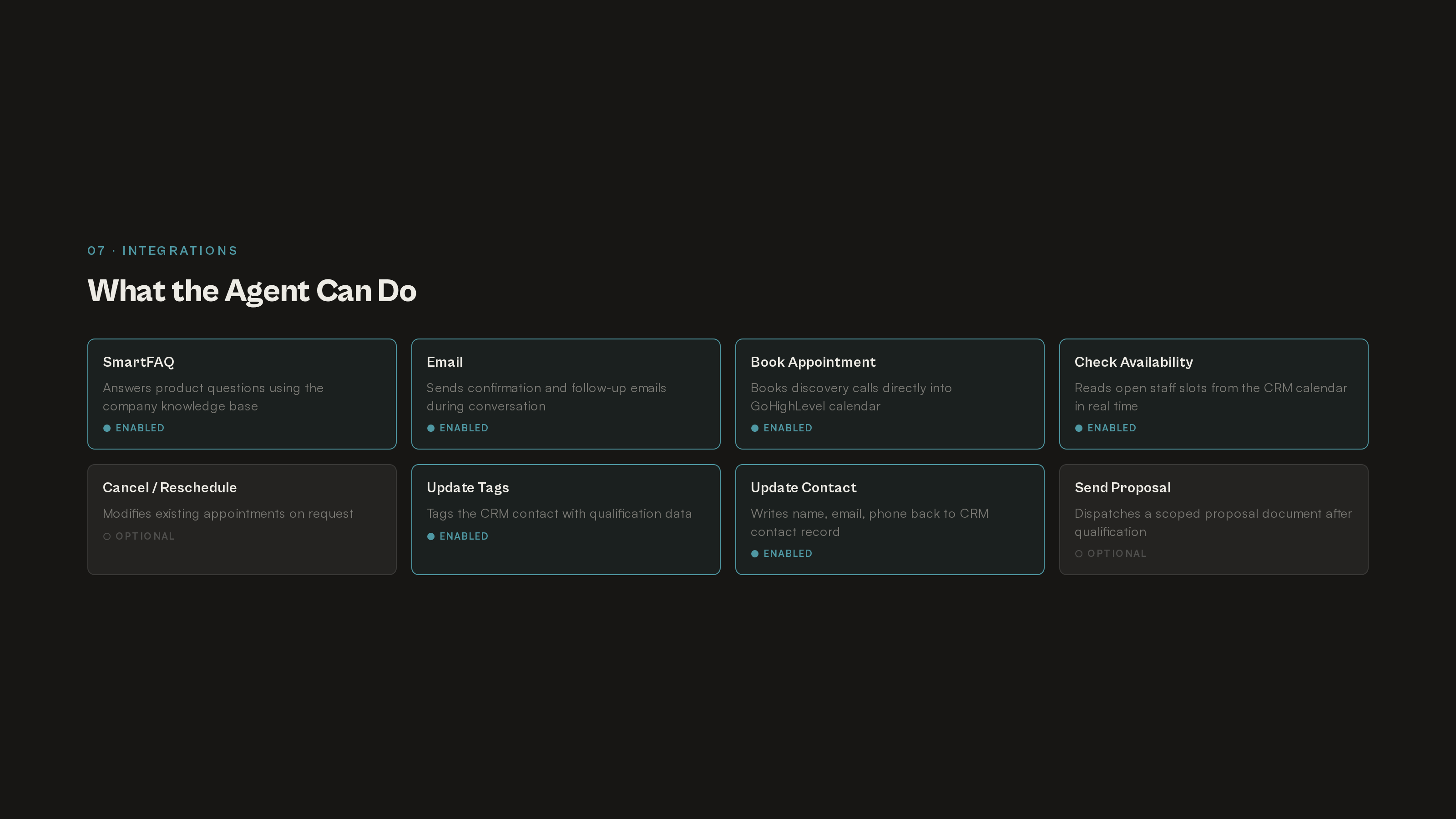 The tools grid: what the agent can reach.